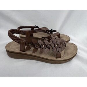 ANDIAMO Ajudy Sandals Womens 8M Brown Floral Thong Slingback Boho Cottagecore